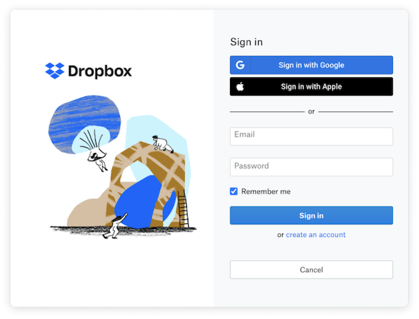 Login konta Dropbox